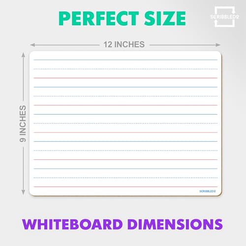 Scribbledo Small Dry Erase Whiteboard Double Sided 9x12 Inches for Kids, Lines & Plain Surface