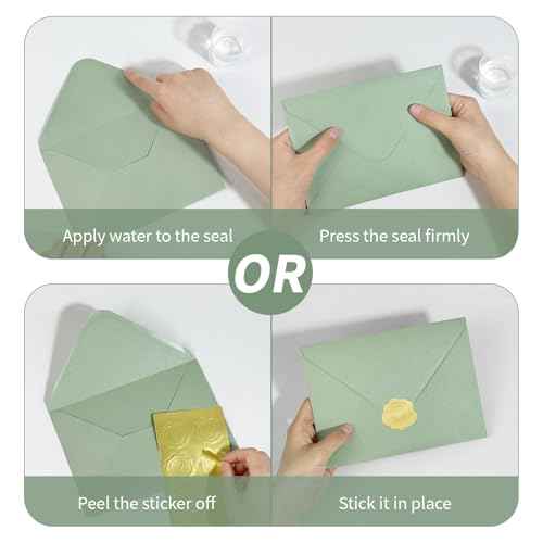 50 PCS Sage Green A7 Envelopes with Stickers, 5x7 Envelopes for Greeting Cards, Great for Invitations, Wedding Invitation, Birthday, Baby Shower, Graduation
