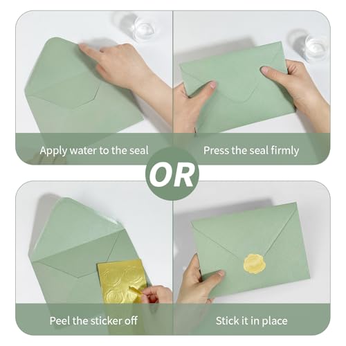 50 PCS Sage Green A4 Envelopes with Gold Stickers for Invitations - 4x6