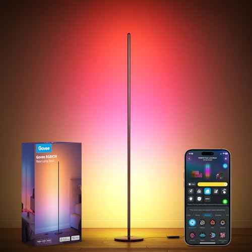 Govee RGBIC Floor Lamp Basic, LED Corner Lamp Works with Alexa, 1000 Lumen Smart Modern Floor Lamp with Music Sync and 16 Million DIY Colors, Color Changing Standing Lamp for Bedroom Living Room Black