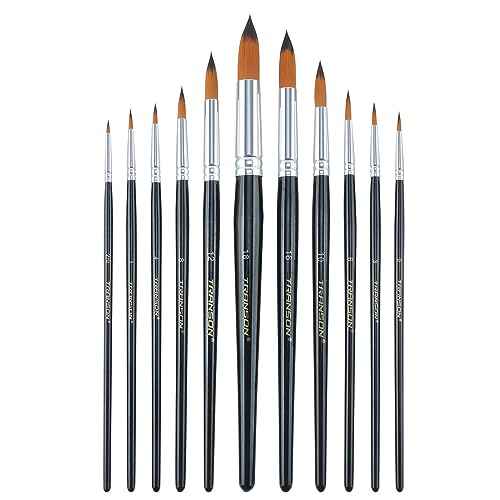 Transon 11pcs Round Paint Brush Basic Set for Watercolor, Acrylic, Gouache, Ink, and Tempera Painting