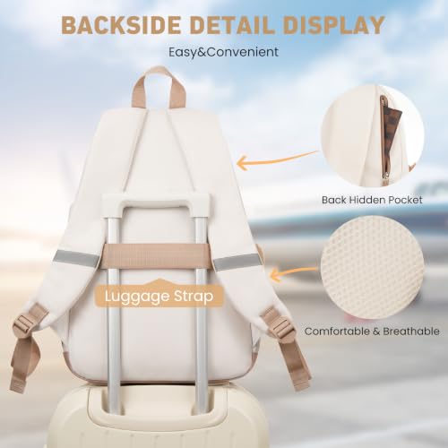 Women Laptop Bookbag for College School - Beige Khaki, 15.6 Inch