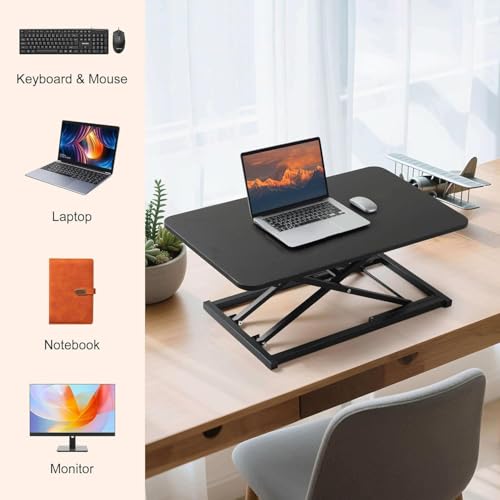 Standing Desk Converter Adjustable Height ,Keyboard Riser for Stand Up Desk Riser ,Computer Keyboard Stand for Desktop ,Computer Workstations for Home Office Black Size 23.6 Inch