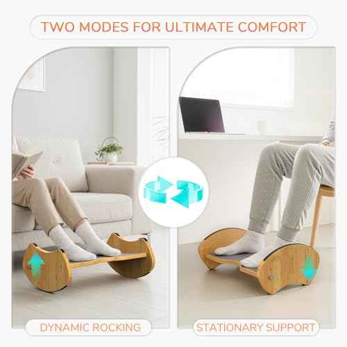 Bamboo Foot Rest for Under Desk - Fovima 2-in-1 Adjustable & Reversible Ergonomic Footstool, Permanent Dual-Sided Cushion, Tool-Free Height & Angle Adjustment