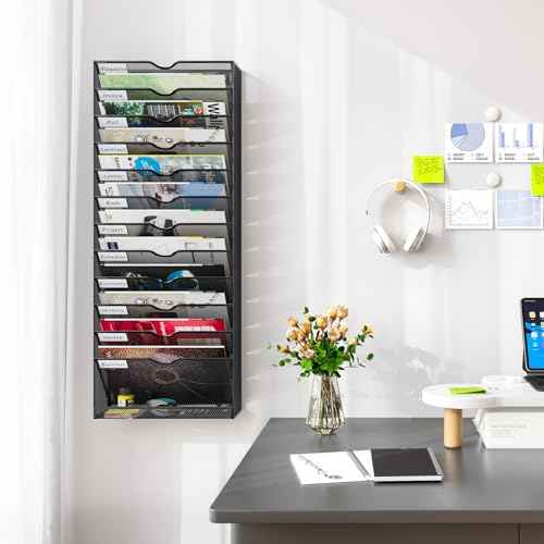 Hanging Wall File Organizer,13-Tier Desk File Mail Holder, Paper Bill Organization For Office Home School, Black