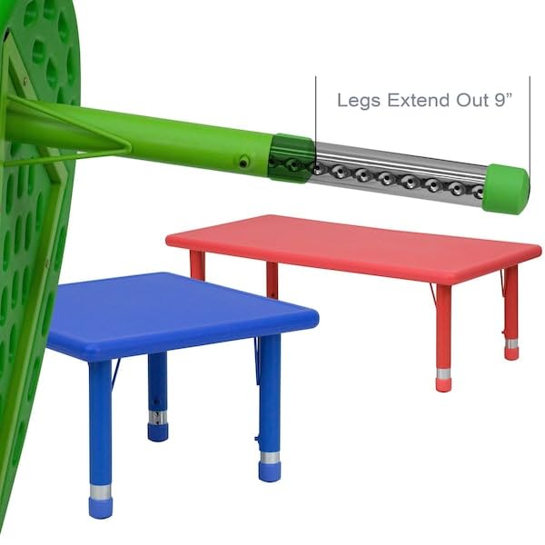 Flash Furniture 35''W x 65''L Half-Moon Blue Height Adjustable Activity Table - 8-Seat Classroom