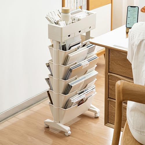 White 5-Tier Rolling Books Cart - Multi-Functional Storage Shelf