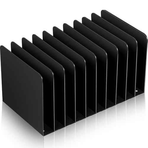 Suzile Metal Desk File Organizer 10 Compartments Metal Desktop Organizer File Sorter Office Organization File Holder for Home Classroom, Vertical File Organizer, 10.63" L X 5.79" W X 5.41" H