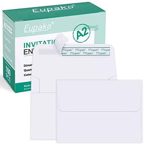 Eupako A2 White Paper Envelopes 100 Pack 4.375x5.75" Invitation Envelopes Self Seal for RSVP, Wedding, Thank you Notes, Greeting Cards, Photos, Announcements