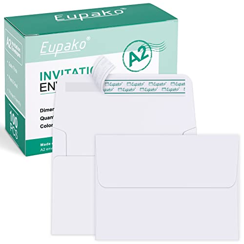 Eupako A2 White Paper Envelopes 4.375x5.75 Inches - Self Seal Invitation Pack of 100
