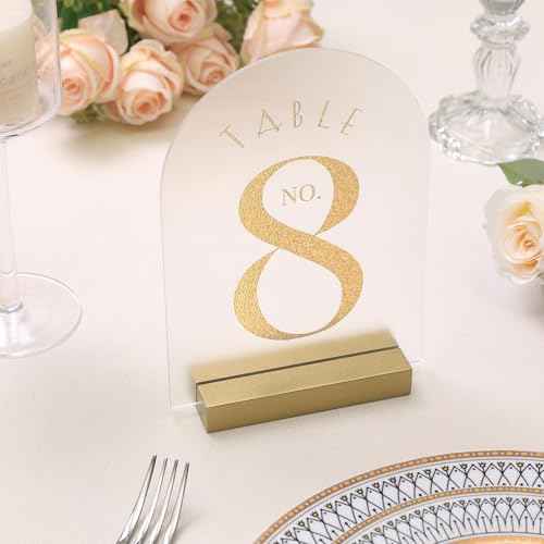 UNIQOOO 20 Pack 4" Gold Birch Wood Stands for Wedding Acrylic Sign, Wood Table Number Holders for 1/8 Thick Acrylic Sheets | Wedding Display Stand, Card Holder for Bar Menu, Retail Sign, Party