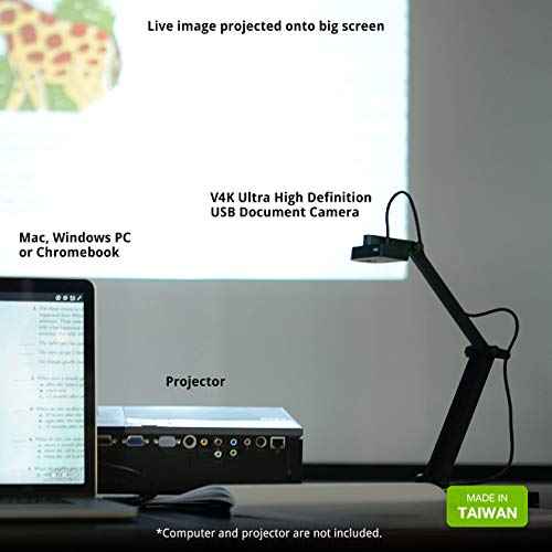 IPEVO V4K Ultra High Definition 8MP USB Document Camera ? Mac OS, Windows, Chromebook Compatible for Live Demo, Web Conferencing, Distance Learning, Remote Teaching