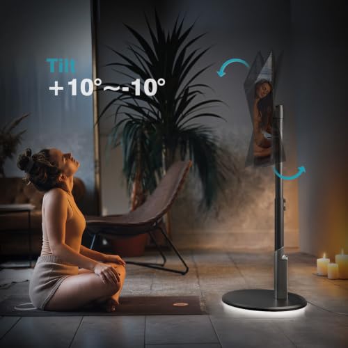 LLDEPLL Black Floor Mobile TV Stand with Power Outlet | 27-70 inch TV Cart, 88 lb Capacity, 6-Height Levels, Ambiant Bottom Lighting, 400x400mm VESA