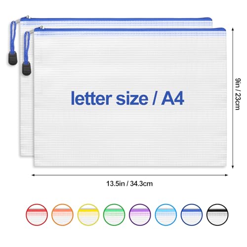 EOOUT 24pcs Mesh Zipper Pouch Bags, A4 Zipper Bags for Organizing Storage, Waterproof Zipper Pouches, Letter Size, File Bags for School, Toys, Puzzle, Board Games and Office Supplies