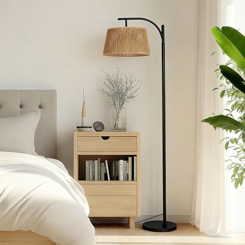 Boho Floor Lamps for Living Room,Rattan Tall Floor lamp with one 2700K Light Bulb,Bohemian Standing Lamps with Foot Switch,Rustic Coastal Floor lamp for Bedroom,Dining Room,Farmhouse,Corner