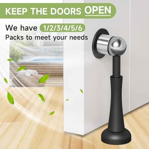6PCS Magnetic Door Stop Aluminum Door Stoppers for Wall, Magnetic Door Catch with Adhesive Stick & Screws, Door Holder to Keep Door Open
