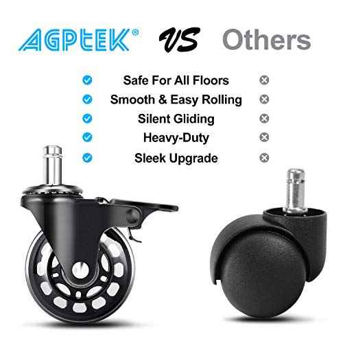 AGPtEK Office Chair Casters with Brake Heavy Duty 2.5" Universal Fit Locking Casters with Screwdriver, Safe Roller Wheel Replacement All with Brake System for Hardwood Floors Mat Carpet Tile, Set of 5