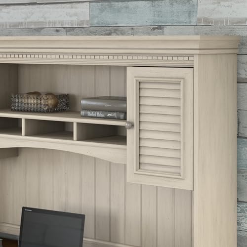 Bush Fairview 60W Hutch for L‑Shaped Desk – Antique White with Shelves & Cabinets