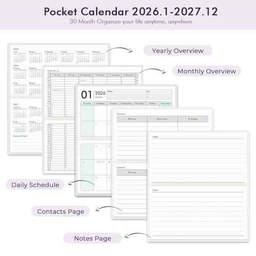 Pocket Calendar 2026-2027 for Purse, Small Pocket Planner 2026-2027 for Purse 3.5¡¿6.5In,24 Month Organizer from Jan 2026- December 2027 Mini Planner with Pvc Cover for Organizing & Planning