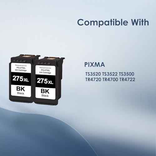 SHUPAN PG-275XL Black Ink Cartridge Remanufactured for Canon 275XL 275 XL 275 PG275 Ink High Capacity Work with PIXMA TR4700 TR4720 TR4722 TS3500 TS3522 TS3520 Printer (2 Black)