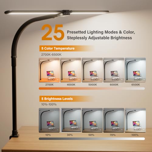 SIBRILLE Black Dimmable LED Desk Lamp with Clamp & Gooseneck, Modern Architect Task Light