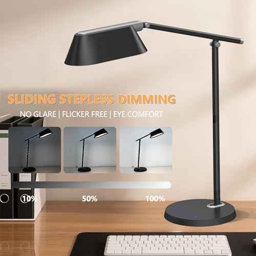 LED Desk Lamp for Office Home, Eye-Caring Ultra-Large LED Panel Desk Light with Multi-Angle Adjustment, Touch Desk Lamps with Stepless Dimming for Smart Delayed Shutdown Night Light, Reading, study.