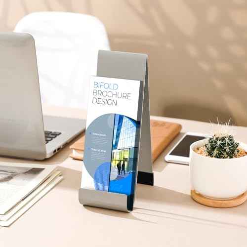 4 Pcs Metal Fancy Brochure Holder Display Flyer Brochure Holder Stand Table Vertical Countertop Literature Organizer for Booklets Pamphlet Magazine Menu Journals(Silver)