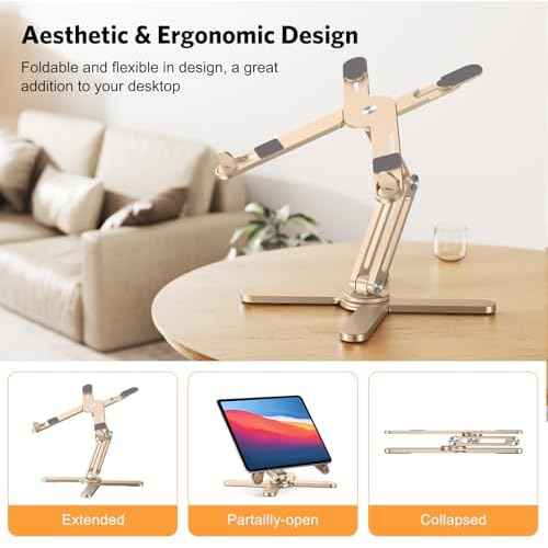 OMOTON 360 Rotating Laptop Stand Riser for Desk, Ergonomic Foldable Computer Stand Adjustable Height Angles for Collaborative Work, Easy Storage Fit Macbooks,All Laptops up to 16 inches, Gold