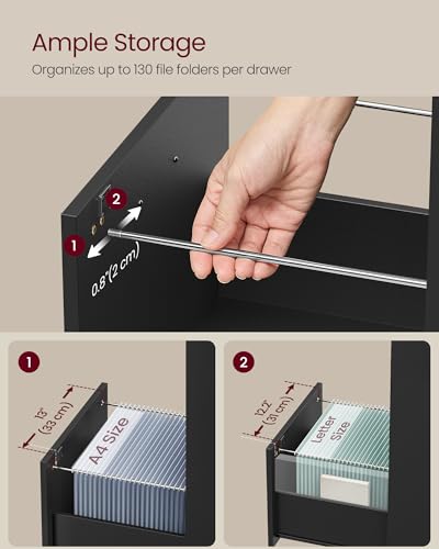 VASAGLE Ink Black 3-Drawer Lockable File Cabinet for A4 & Letter Documents