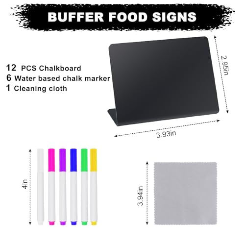 Black-L12 Mini Chalkboard Signs 4x3 Inches Food Labels for Party Buffet, 12 Pack