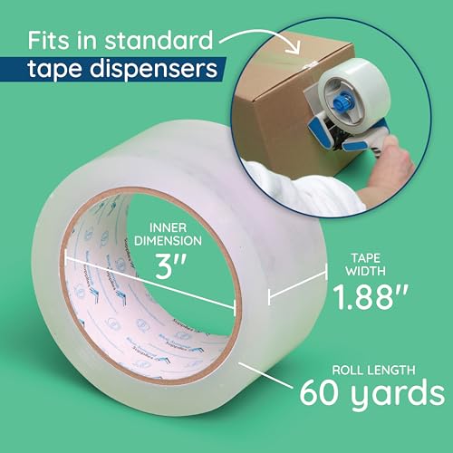 36 Pack Heavy Duty Packaging Tape, Clear Packing Tape Designed for Moving Boxes, Shipping, Office, and Storage, Commercial Grade 2.7mil Thickness, 60 Yards Length, Bulk, 2160 Total Yards