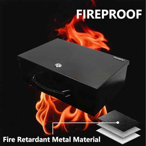 Yuanshikj Fireproof Lock Safe Box for Documents, Key Lock Steel Security with Carrying Handle, for Personal Items, Cash,Jewelry, Money, 0.38 CU, 13.2" W x 11" D x 4.5" H, Black