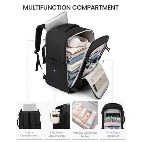 LOVEVOOK Travel Backpack for Men, 40L Carry on Backpack Flight Approved with 3 Packing Cubes, Extra Large Personal Item Bag Fits 17.3 inch Laptop for Airplanes, Water Resistant Daypack, Black
