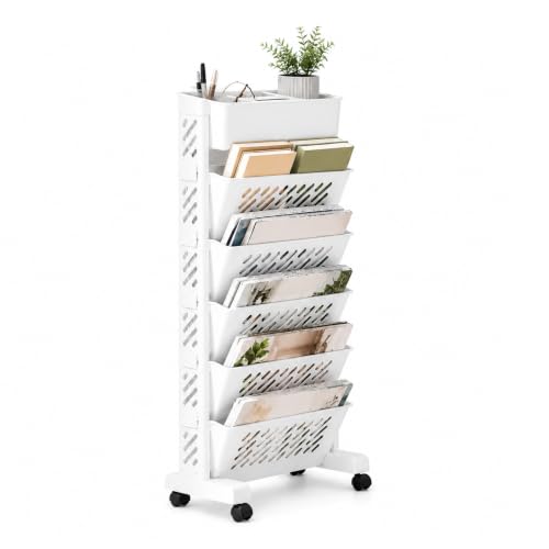 6-Tier Rolling Book Cart with Wheels – Narrow Plastic Bookshelf