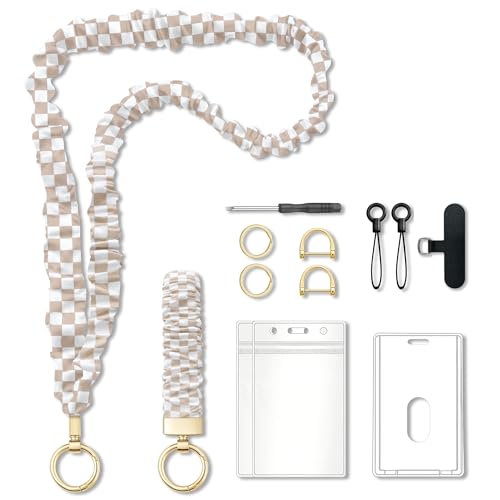 Dusty Pink & White Scrunchie Lanyard with ID Holder for Teachers & Office Staff