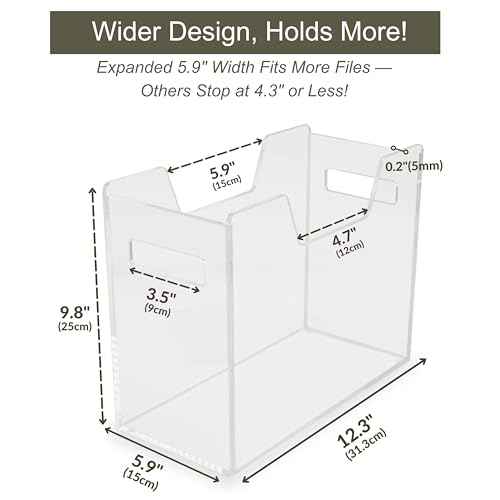 Acrylic File Holder - Clear Hanging File Organizer Box, Modern Acrylic File Folder Organizer, Lucite Hanging File Crate Bin with handles, Transparent Desktop File Folder Box for Letter Size