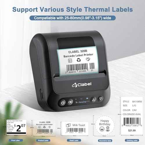 CLABEL 320B Label Maker 3 Inch Bluetooth Barcode Printer Thermal Label Printer Compatible for Small Business,Address, Office, 1 Roll 70x40mm Label