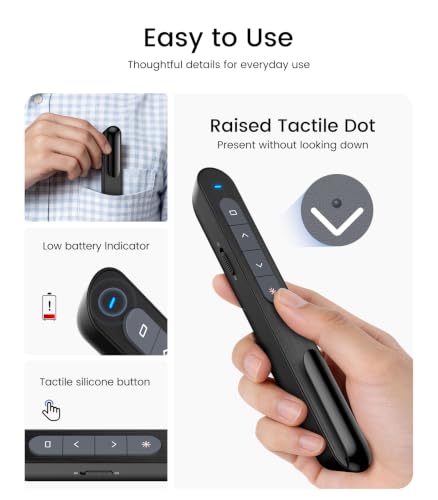 DinoFire Red Wireless Presenter Remote with Hyperlink & Volume Control - 2.4GHz RF USB Clicker for PowerPoint & Slides