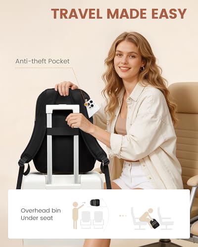 LOVEVOOK 15.6 Inch Quilted Laptop Backpack for Women with Tumbler Holder - Black