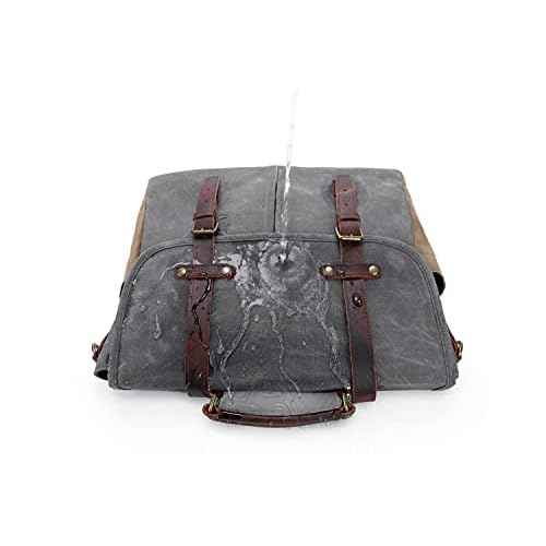 Messenger Bag for Men, Waterproof Genuine Leather Waxed Canvas Briefcase 15.6 Inch Laptop Larger Shoulder Bag with Key Bag