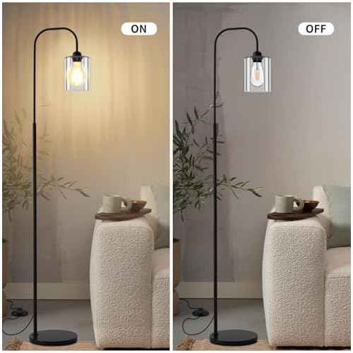 Floor Lamps for Living Room, Industrial Floor Lamp for Bedroom, Modern Standing Lamp with Bulb, Foot Pedal Switch Tall Lamp,Glass Lampshade Minimalist Tall Pole Lamp for Office,Nursery (Black)