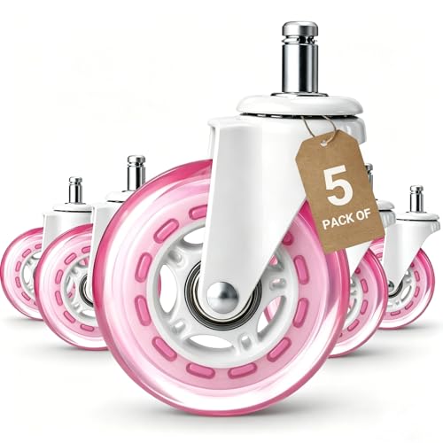 ENYKE Pink/White Caster Wheels Set of 5 3 Inch Heavy-Duty Universal Chairs for Office, Gaming, Desk