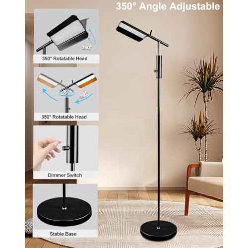 Lightdot 62IN Reading Floor Lamp, Dimmable LED Floor Lamps for Living Room, 350¡Æ Angle Adjustable Standing Lamp for Bedroom, Mid Century Industrial Design for Reading Room Office Study Room-Black