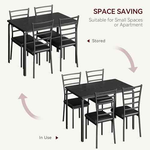 GarveeHome5-Piece Kitchen Dining Room Table Chair Set for Small Space, Indoor Modern Dinette Set for 4, Square Dinner Table Set for Dinette, Breakfast, Dark