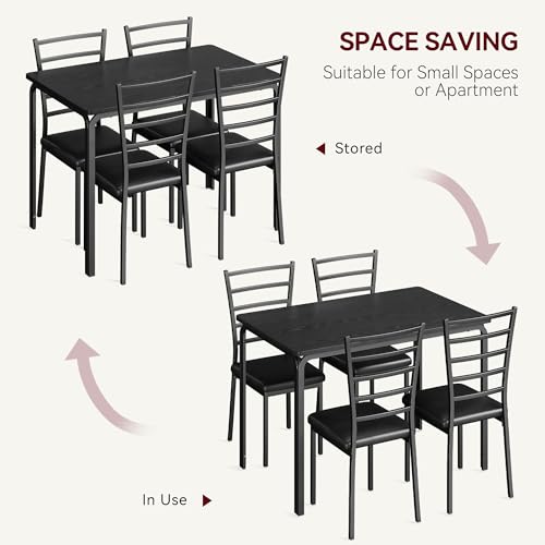 Towallmark 5-Piece Dining Set for 4 with Upholstered Chairs — Space-Saving Kitchen Table and Chairs, Black