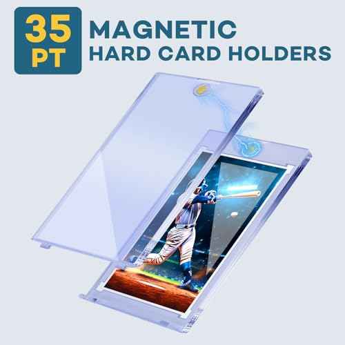 128ct Magnetic Card Holders, 35pt One Touch Card Holder, U-V Protection Hard Plastic Case for Trading Cards, Display Case for Sports, Baseball, Football, Game Cards