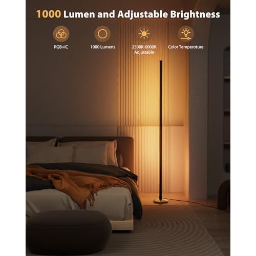 2PCS RGB Floor Lamp, Bluetooth APP and Remote Control 65" Smart Modern Standing Lamp Music Sync 16 Million DIY Colors Changing LED Floor Lamp with Heavy Base