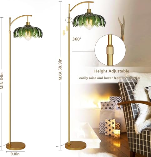 QIYIZM 02-Floor Lamp Dimmable Gold Mid Century Modern Tall Arc Light with Remote