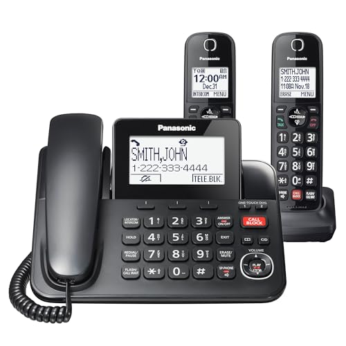 Panasonic Cordless Phone System with 2 Handsets Link2Cell Landline Home Phone