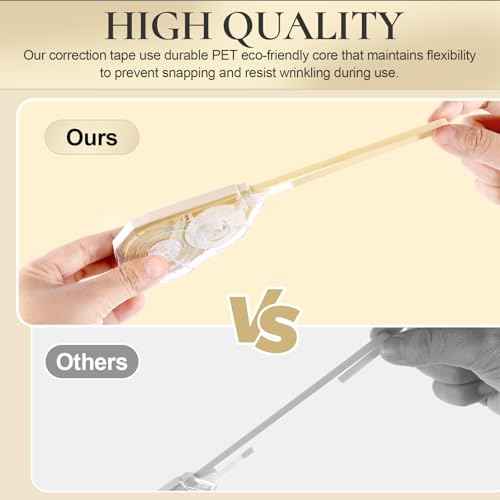 100 Feet Long Beige Correction Tape, Smooth Glide, No Residue, Quick Dry, Perfect for School, Office Supplies, Crafting, Note Taking, Journaling (2 Pack)